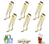 WUBAYI Lot de 6 pinces à sucre en acier inoxydable - Mini pinces épaisses de service à glace pour fête, nourriture, glace, café, sucre - Doré