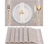 WUBAYI Lot de 6 sets de table résistants à la chaleur, aux taches, antidérapants, en vinyle tissé, isolants, lavables, durables et élégants pour salle à manger (beige blanc)