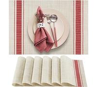 WUBAYI Lot de 6 sets de table résistants à la chaleur, aux taches, antidérapants, en vinyle tissé, lavables, durables et élégants pour salle à manger (beige rouge)