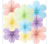 WUBAYI Lot de 9 éventails en papier à fleurs multicolores pastel - Décorations de fête à suspendre pour anniversaire, mariage, fête prénatale, salle de classe, goûter et décoration murale