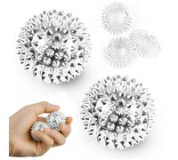 WUBAYI Lot de balles de massage à picots avec anneaux magnétiques - Paire de balles à pointes de 3,2 cm et 3 anneaux à ressort argentés pour thérapie des mains, soulagement du stress et balles