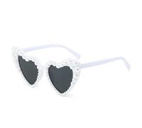 WUBAYI Pearl Heart Lunettes de soleil vintage en forme de cœur avec perles blanches, chat rétro pour femme, accessoires de mariage et enterrement de vie de jeune fille