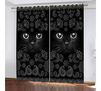 WUBMQ Rideaux Et Draperies Intérieurs 3D Chat Animal Noir Motif Rideau Occultant Thermiques pour Chambre Salon Moderne Lot De 2 Rideaux Décoration De Fenêtre À Oeillets 220X215Cm（LxH）