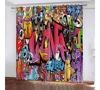 WUBMQ Rideaux Et Draperies Intérieurs 3D l'art du Graffiti en Couleur Motif Rideau Occultant Thermiques pour Chambre Salon Moderne Lot De 2 Rideaux Décoration De Fenêtre À Oeillets 220X215Cm(LxH)