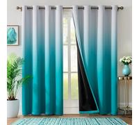 WUBODTI Lot de 2 Rideaux de fenêtre ombrés filtrant la lumière pour Chambre à Coucher, 213,4 cm, Turquoise et Blanc dégradé - Rideaux à œillets pour Salon, Salle à Manger