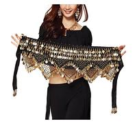 Wuchieal Écharpe de Hanche pour Femme avec pièces de Monnaie dorées, Noir, Taille Unique