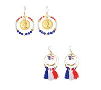 WuCuifu Boucles d'oreilles Independence Day Colorful Trend! Boucles d'oreilles en perles de cristal artificiel rouge et blanc, ornées d'éléments du drapeau national, scintillent à votre moment de