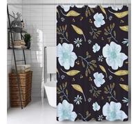 Wucuuxen Noir Rideau Douche 100x140cm Rideau de Douche Fleur Shower Curtain - Impression Polyester Tissu - avec 12 Crochets - Tissu Lavable en Machine - Imperméable - pour Salle de Bain - Hôtel D#710