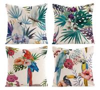 Wudaizhi 4pcs Floral Print Pillow Cover Waterproof Linen Cushion Cover Flowers and Birds Throw Pillow Case Decorative Pillows Sofa Bedroom