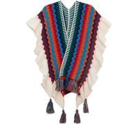 Wudaizhi Châle pour Femme, Style Ethnique, Cape, Poncho Ouvert sur Le Devant, Écharpe, Cardigan, Manteau avec Pompons pour Le Printemps, L'automne l'hiver