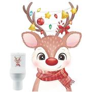 Wudaizhi Dessin Animé Autocollant De Toilettes De Noël Nouveauté Étanche en Vinyle De Décalage en Vinyle Chien Santa Elk Stickers Muraux WC Saut