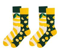 Wudaizhi Lot De 2 Paires De Chaussettes Amusantes pour Femmes, Motif Citron Mignon, Chaussettes Tube Respirantes, Chaussettes Habillées, Chaussettes Décontractées en Coton À Fleurs, pour Le Quotidien