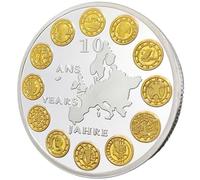 Wudaizhi Pièce commémorative du 10e Anniversaire de l'euro - Pièce Souvenir de Collection des 12 Nations européennes, plaquée Or et Argent Bicolore, Cadeau pour collectionneurs
