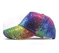 Wudaizhi Sparkly Rainbow Sequins Baseball Hat Paillettes Caps Réglables Sparkle Nightclub Party Festival Rave Chapeaux Rave pour Les Femmes Et Les Hommes