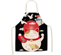 Wudaizhi Tabliers sans Manches en pour Hommes Femmes, Style Japonais, Imprimé Chat Porte-Bonheur, Tabliers De Cuisine pour Cuisine