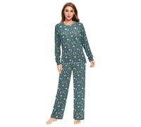 Wudan Ensemble de pyjama 2 pièces confortable pour femme motif safari et océan, Motif forêt et nautique, X-Small