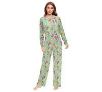 Wudan Ensemble de pyjama 2 pièces doux pour femme Motif poivron coloré Vert menthe, Dessin animé coloré poivre vert menthe, Medium