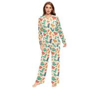 Wudan Ensemble de pyjama 2 pièces pour femme Motif dinosaures colorés, Cartoon Colorful Monster Dinosaures Beige, X-Small