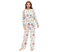 Wudan Ensemble pyjama 2 pièces pour femme motif aquarelle astronaute, galaxie, étoiles, fusées, Aquarelle Astronaute Galaxy Stars Rockets, XX-Small
