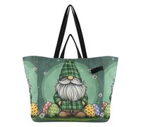 Wudan Grand sac fourre-tout en toile de grande capacité pour femme - Pour enterrement de vie de jeune fille - Cadeau de fête - Motif nain de buffle vert - Œufs de Pâques