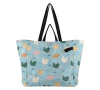 Wudan Grand sac fourre-tout en toile pliable pour la cuisine, les courses, le linge pour homme, enterrement de vie de jeune fille, cadeaux de fête de dessin animé, poulet et fleurs