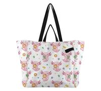 Wudan Grand sac fourre-tout en toile recyclée pour homme, voyage, plage, fête, dessin animé, Axolotl Bitcoin, blanc