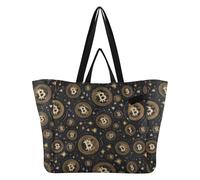 Wudan Grand sac fourre-tout en toile robuste pour professeur, cadeau de demoiselle d'honneur, Bitcoin, détails célestes dorés