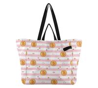 Wudan Grand sac fourre-tout en toile utilitaire pour cuisine, demoiselle d'honneur, pour femme, spa, douche, articles nécessaires, rose et blanc, rayures Bitcoin