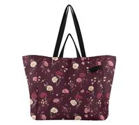 Wudan Grand sac fourre-tout léger en toile pour professeur, pour homme, enterrement de vie de jeune fille, fleurs, œillets, iris pivoines, bordeaux