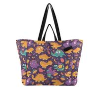 Wudan Grand sac fourre-tout tendance en toile pour homme, sac d'épicerie, sac fourre-tout pour voyage, shopping, week-end, dinosaure, dessin animé, monstres d'Halloween