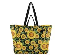 Wudan Grands sacs fourre-tout imperméables pour la cuisine, les demoiselles d'honneur, les voyages, le shopping, le week-end, Bitcoin, tournesol, feuille