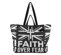 Wudan Grands sacs fourre-tout tendance pour la cuisine - Grand sac fourre-tout pour femme - Marché fermier - Voyage « Faith over Fear » avec Union Jack et Croix
