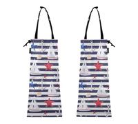 Wudan Lot de 2 sacs poubelle de voiture à rayures bleues avec ouverture élastique pour camion, Coquillages bleus rayés étoiles de mer ancres, Taille unique