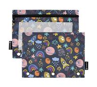 Wudan Lot de 2 trousses à crayons étanches avec fermeture éclair et trous Motif cosmos et planètes Bleu, Space Cosmos Etoiles Planètes Bleu, one sizex2