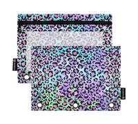 Wudan Lot de 2 trousses à crayons holographiques avec imprimé léopard sur dégradé 3 anneaux pour classeur, trousse à crayons et accessoires de bureau, Imprimé léopard holographique sur dégradé, one