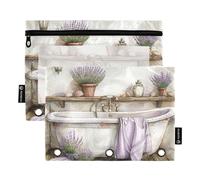 Wudan Lot de 2 trousses à crayons vintage en plastique transparent avec 3 anneaux - Avec fermeture éclair, Lampe Baignoire Vintage Violet Lavande, one sizex2