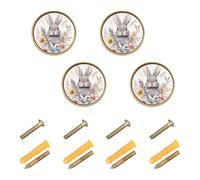 Wudan Lot de 4 boutons d'armoire modernes de 32 mm pour porte, tiroir, lapin mignon, fleur, Pâques