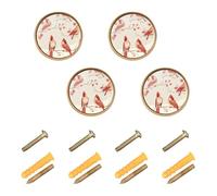 Wudan Lot de 4 boutons de porte d'armoire, 3,2 cm, modernes pour tiroirs de commode, art art nordique, oiseaux rouges et beiges