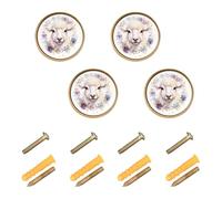 Wudan Lot de 4 boutons pour armoires et tiroirs, 3,2 cm, boutons de tiroir de cuisine pour armoire, mouton avec couronne de fleurs