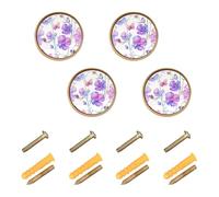 Wudan Lot de 4 boutons ronds modernes de 3,2 cm pour porte, tiroir, art géranium, blanc