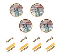 Wudan Lot de 4 poignées et boutons de commode modernes pour porte, tiroir, statue de la Liberté avec drapeau 32 mm