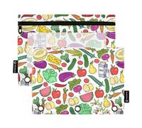 Wudan Natural Food Elements Lot de 2 trousses à crayons étanches et recyclées avec 3 anneaux, Éléments vitaminés alimentaires naturels, one sizex2