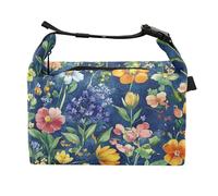 Wudan Sac à déjeuner réutilisable motif fleurs, lavande, tulipes et oiseaux, bleu roi, pour garçons, adolescents, université et gym