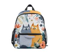 Wudan Sac à dos avec poches pour enfants avec des chats ludiques embrassant parmi les fleurs - Sac à dos pour enfants - Sac à livres pour la maternelle - S