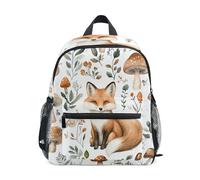 Wudan Sac à dos de randonnée pour enfants avec poches pour bouteilles - Sacs à livres pour enfants préscolaires pour avion, Aquarelle Renard Champignon Forêt Motif, Small