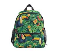 Wudan Sac à dos de tennis pour enfants avec sangle de poitrine pour garçons et filles, sacs à livres pour avion, Trio de Toucans en Fleurs Tropicales, S