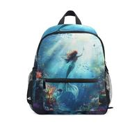 Wudan Sac à dos de voyage pour enfants avec poches pour bouteilles Sac à dos pour enfants préscolaires pour avion, Sirène glissant à travers les profondeurs ensoleillées de l'océan, Small