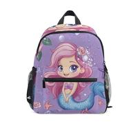 Wudan Sac à dos d'école avec poches pour bouteilles Motif sirène dans une scène sous-marine violette pour garçons et filles Taille M