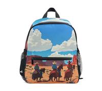 Wudan Sac à dos pour enfants garçons avec poches pour filles et étudiants pour l'école primaire, Cowboy Trio Journeying Under a Bright Sky, Medium