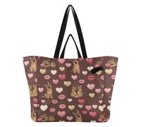 Wudan Sac fourre-tout en toile de grande capacité pour femme - Pour voyage, plage, mariage, buanderie, Saint-Valentin, berger, chiens et cœurs